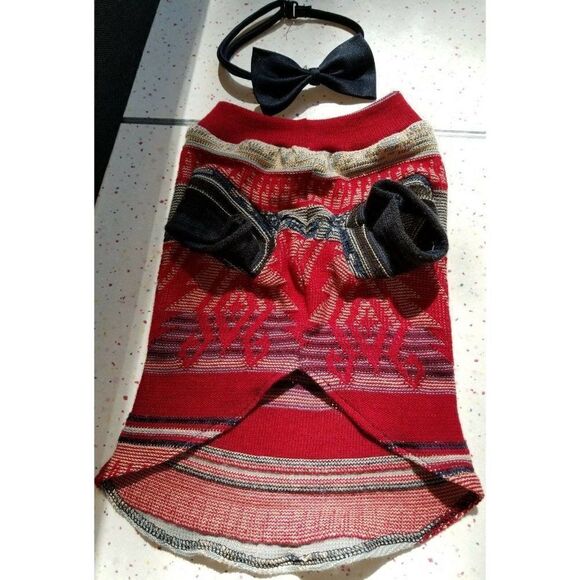 Handmade Dog Cat Summer Sweater SMALL Upcycled STRIPED RED BLUE TAN SWEATER - Picture 6 of 11